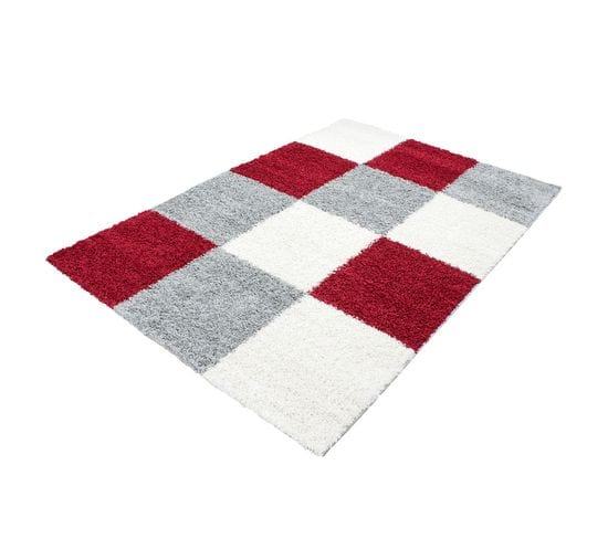 Shaggy - Tapis à Carreaux - Rouge 200 X 290 Cm