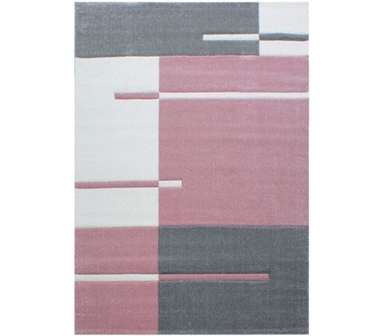 Traits - Tapis Géométrique - Rose Et Gris 080 X 150 Cm