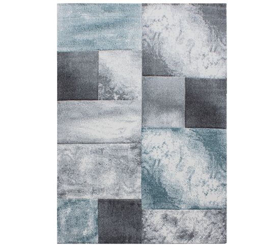 Aquarelle - Tapis Géométrique Effet Vieilli - Bleu Et Gris 200 X 290 Cm