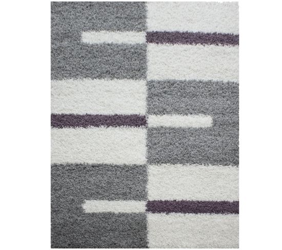 Roma - Tapis Shaggy à Motifs Traits - Lila Et Gris 080 X 250 Cm