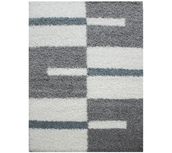 Roma - Tapis Shaggy à Motifs Traits - Turquoise Et Gris 160 X 230 Cm