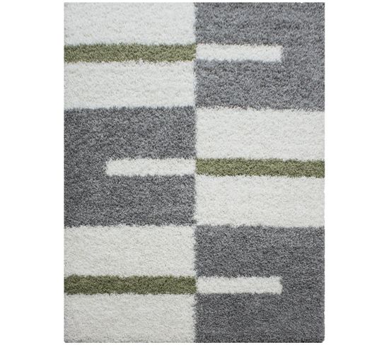 Roma - Tapis Shaggy à Motifs Traits - Vert Et Gris 160 X 230 Cm