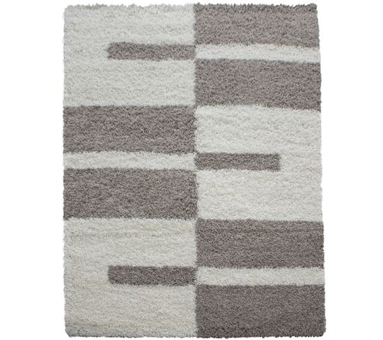 Roma - Tapis Shaggy à Motifs Traits - Beige Et Ivoire 160 X 230 Cm