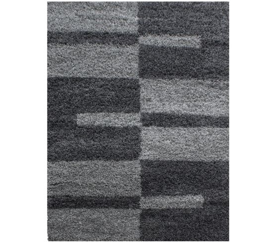 Roma - Tapis Shaggy à Motifs Traits - Gris Et Anthracite 140 X 200 Cm