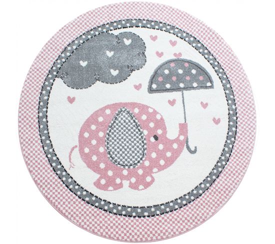 Patchwork - Tapis Enfant Rond - Rose 160 X 160 Cm