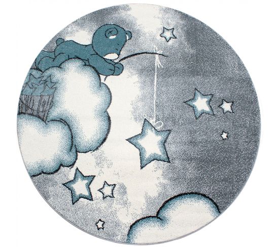 Ourson - Tapis D'enfant Rond - Bleu 160 X 160 Cm