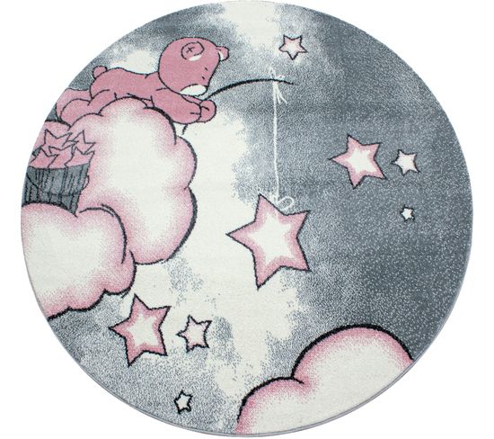 Ourson - Tapis D'enfant Rond - Rose 160 X 160 Cm