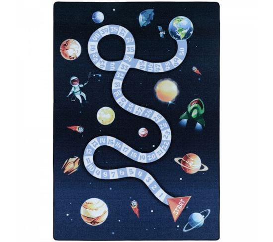 Planetes - Tapis Enfant Lavable Bleu 80 X 120 Cm