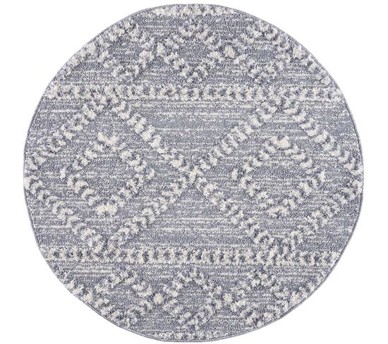 Adam - Tapis Rond à Poils Longs Et Relief Gris 200x200cm