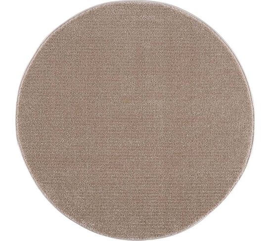 Tara - Tapis Rond Uni Beige à Relief Linéaire 200x200cm