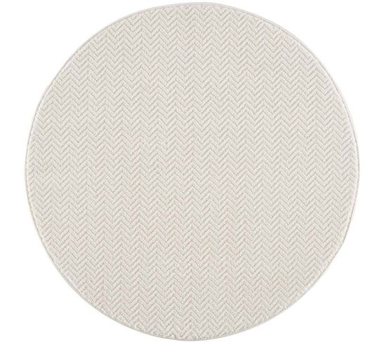 Tara - Tapis Rond Uni Blanc à Relief Chevron 120x120cm