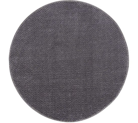 Tara - Tapis Rond Uni Gris à Relief Chevron 200x200cm