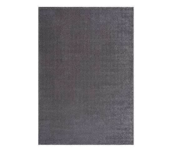 Tara - Tapis Uni Gris à Relief Chevron 200x290cm