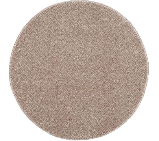 Tara - Tapis Rond Uni Beige à Relief Chevron 160x160cm