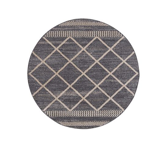 Flät - Tapis Rond Géométrique Tressées Gris Et Crème 160x160cm