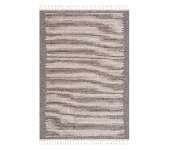 Flät - Tapis Scandinave À Franges Tressées Mocca Et Crème 120x170cm