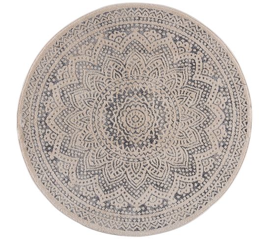 Flät - Tapis Rond Scandinave Tressées Crème Et Gris 200x200cm