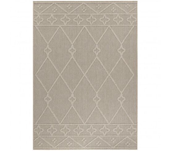 Tapis Effet Jute Naturel à Relief Géométrique Beige 080 X 250 Cm