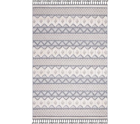 Tapis Boho Chic à Franges Tressées Gris/crème 200x290cm