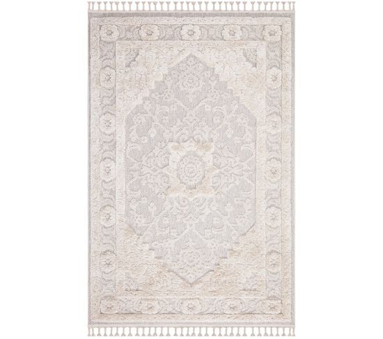 Tapis Boho Chic à Franges Tressées Crème 200x290cm