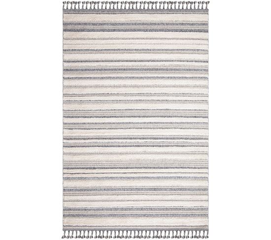 Tapis Boho Chic à Franges Tressées Grisbleu/crème 200x290cm