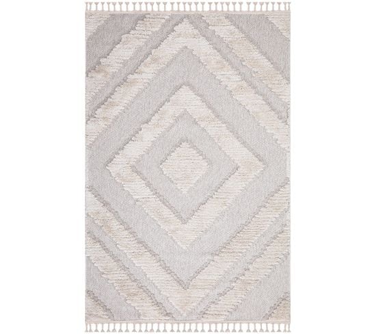 Tapis Boho Chic à Franges Tressées Crème/grisbleu 160x230cm