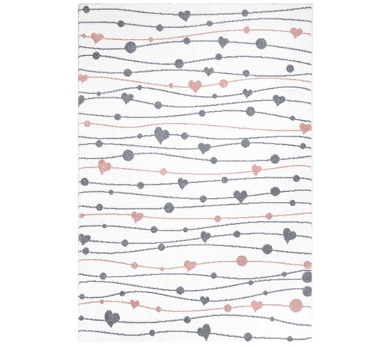 Tapis Pour Chambre D'enfant Blanc Guirlandes Rose Et Gris 190x280cm