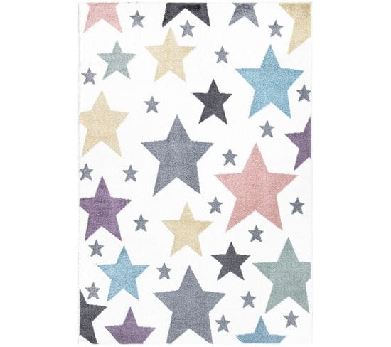 Tapis Pour Chambre D'enfant Blanc Etoiles Multicolores 190x280cm