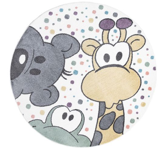 Tapis Rond Pour Chambre D'enfant Animaux Drôle 120x120cm