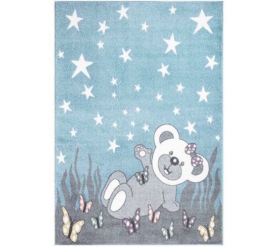 Tapis Pour Chambre D'enfant Ourson Bleu Et Blanc 80x150cm