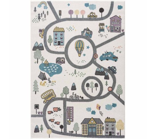 Tapis De Jeu Pour Chambre D'enfant Blanc Motif Route De L'école 160x230cm