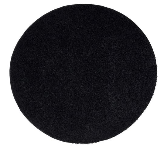 Tapis à Poils Longs Rond Softy Noir Anthracite 80x80cm
