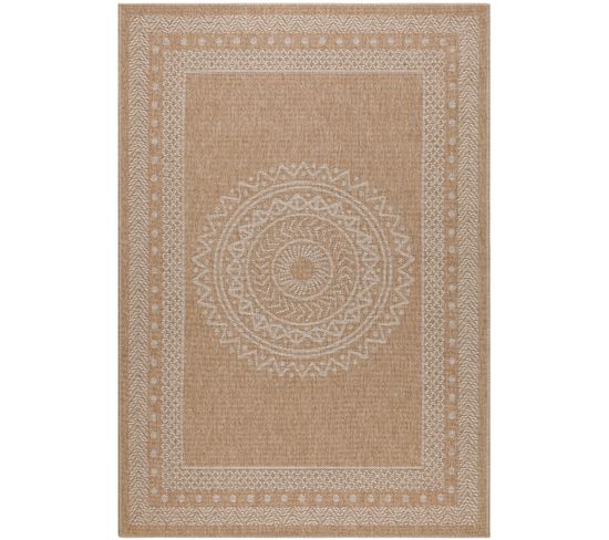 Tapis De Salon Naturel Aspect Jute Motifs Géométrique Beige Et Crème 80x150cm