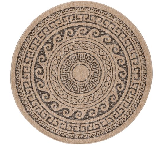 Tapis Rond Naturel Aspect Jute Motif Beige Gris 160x160cm