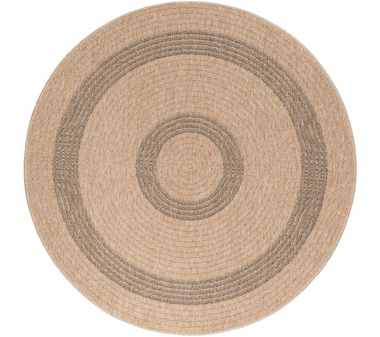 Tapis Rond Naturel Aspect Jute Beige Gris 160x160cm