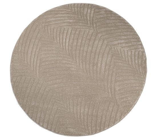 Tara - Tapis Rond à Relief Palmier Couleur Uni Beige 160x160cm