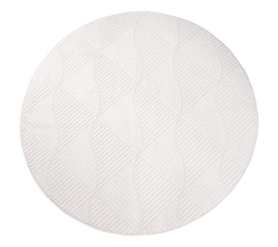 Tara - Tapis Rond à Relief Géométrique Couleur Uni Blanc 200x200cm