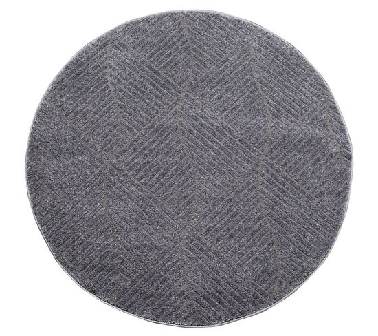 Tara - Tapis Rond à Relief Géométrique Couleur Uni Beige 160x160cm