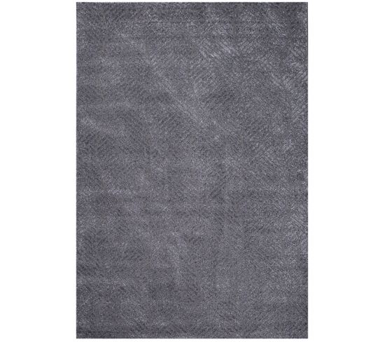 Tara - Tapis De Salon à Relief Géométrique Couleur Uni Gris 200x290cm