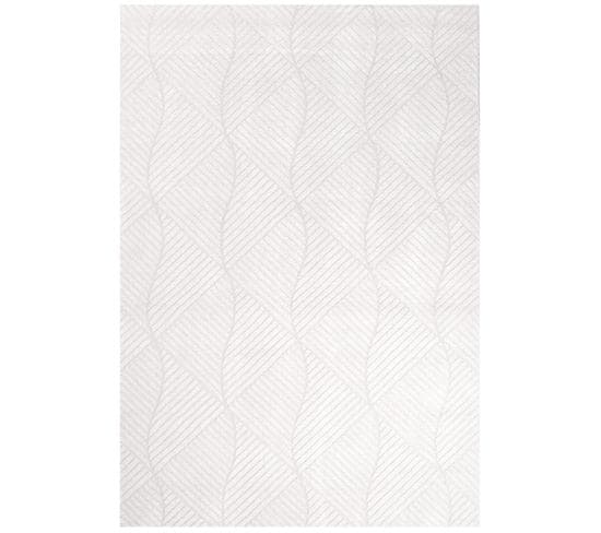 Tara - Tapis De Salon à Relief Géométrique Couleur Uni Blanc 80x300cm