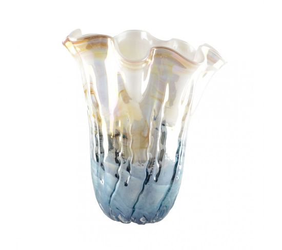 Vase Ocean Bleu Et Dore 25x25x29cm