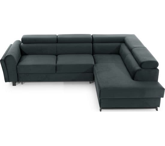 Canapé D'angle Convertible Karl Velours Tissu Luxe 5 Places, Anthracite, Angle Droit (de Face)