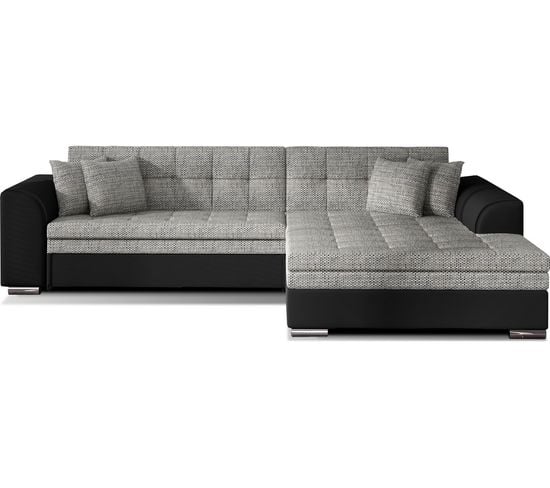 Canapé D'angle Convertible Soho En Tissu Gris Foncé Et Simili Noir, 5 Places, Angle Droit