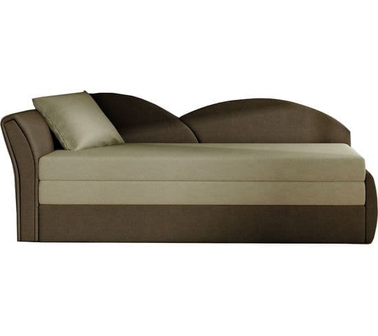 Banquette Lit Gigogne En Tissu De Qualité Beige Et Chocolat, Accoudoir Gauche Agata