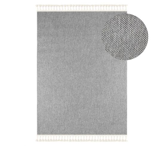 Tapis Tissé Effet Laine Gris Efes 03 Gris - 140x200 Cm