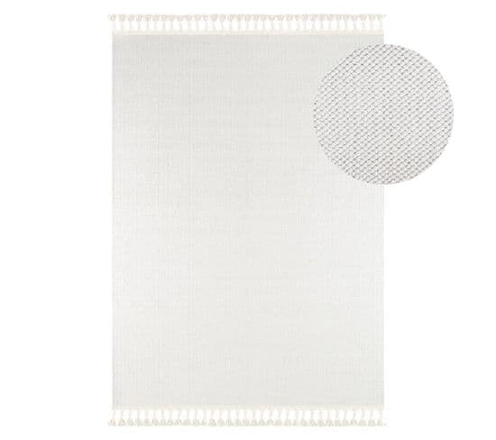 Tapis Tissé Effet Laine Blanc Efes 03 Blanc - 160x230 Cm