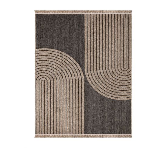 Tapis Extérieur Intérieur Effet Jute Arc Gris Anthracite Cassis 93 Beige - 80x150 Cm