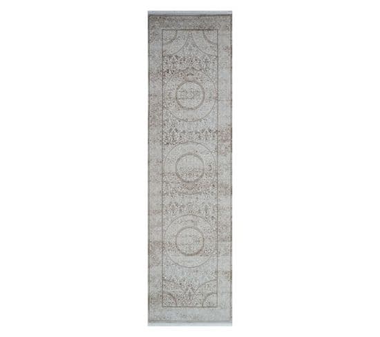 Tapis Lavable Oriental Taupe Istanbul 10 Taupe - 80x300 Cm
