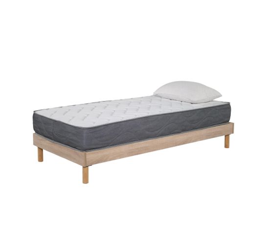 Ensemble Matelas Mousse Luxe - 90x190 Et 1 Oreiller Mémoire 50x70 - Sommier Kit Couleur Chêne