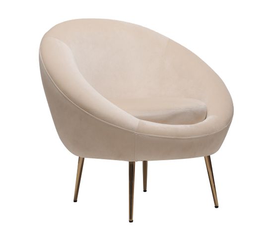 Fauteuil En Velours "cocon" - 77 X 74 X 77.5 Cm - Beige